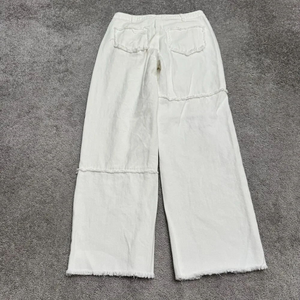 Princess Polly Wide Leg Raw Hem Baggy Denim Jeans Women 8 White High Rise Casual